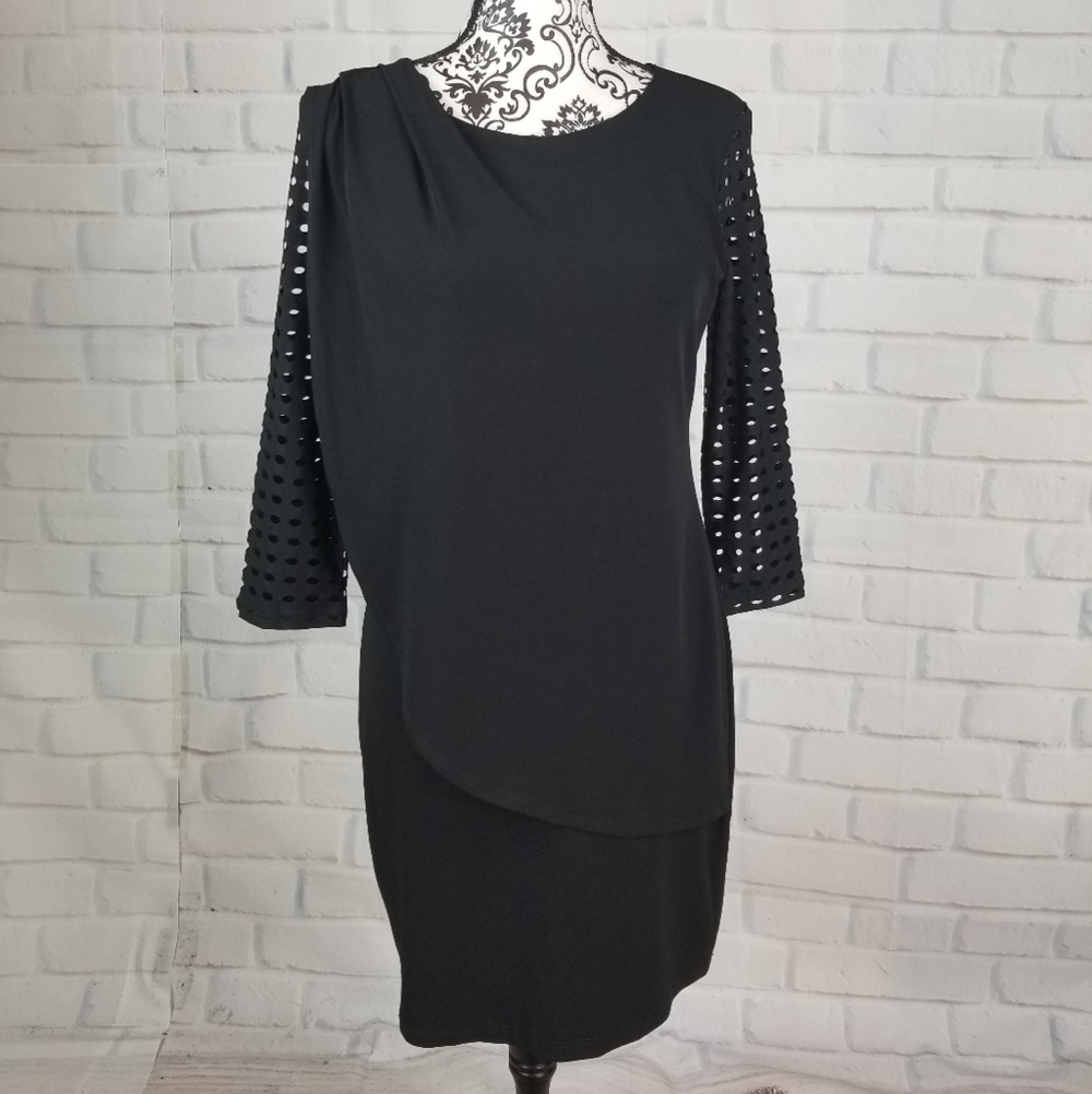 Clara sun woo women's long sleeve stretch knit size xs dress tiered front b14